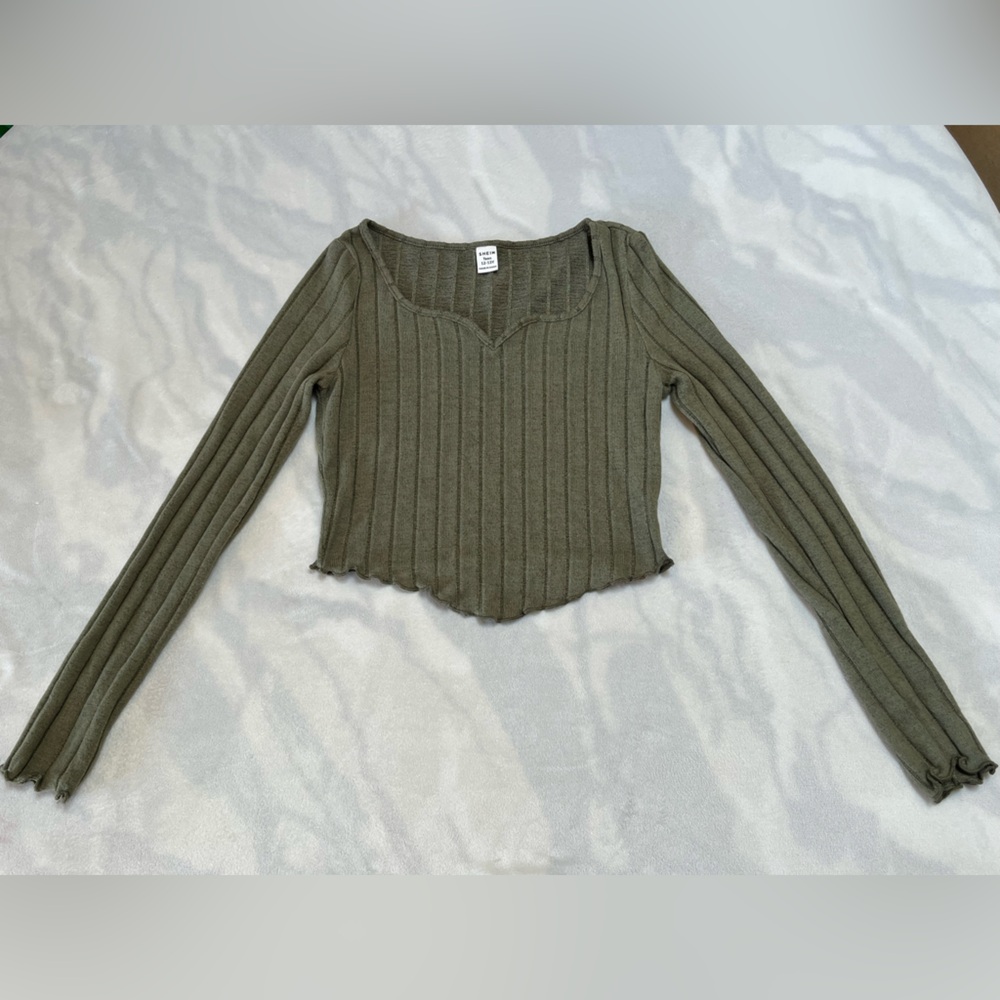 SHEIN Olive Ribbed Knit Top